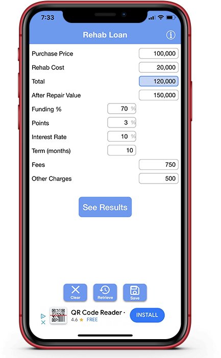 Rehab Loan Calculator; Renovation Loan Calculator;